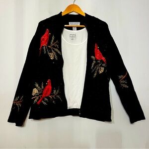 Heirloom Collectibles Sweater Cardigan Winter‎ Cardinals Pinecone Sequin Zip XL